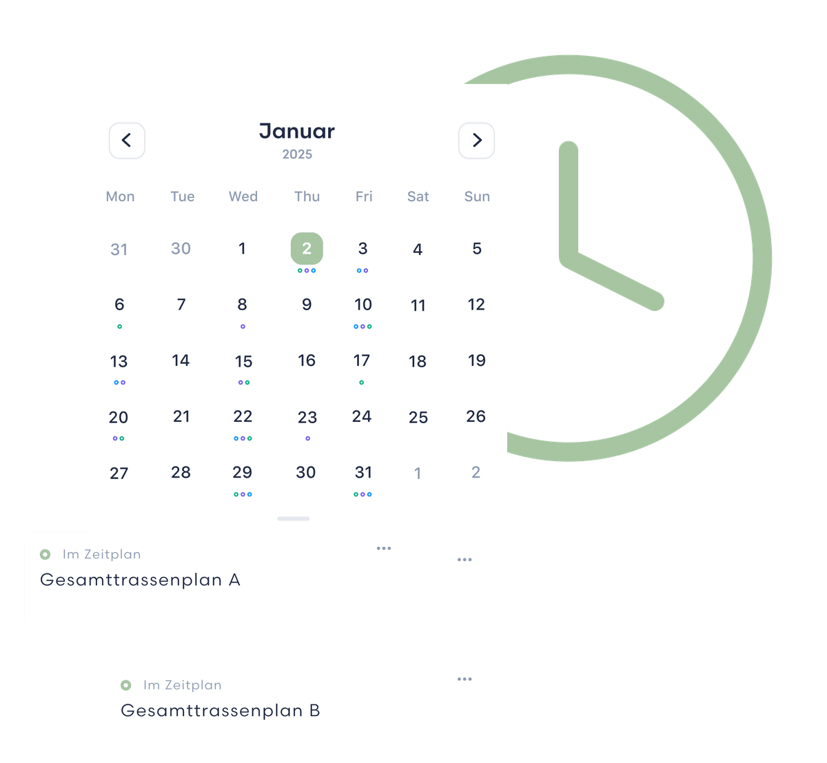 Terminkalender mit geplanten Gesamttrassenplänen